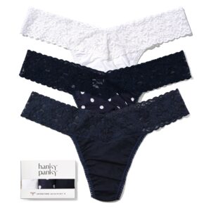 3 Pack Supima® Cotton Low Rise Thongs With Lace Navy/ Full Circle Blue/ White