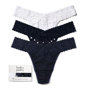 3 Pack Supima® Cotton Original Rise Thongs With Lace Navy/ Full Circle Blue/ White